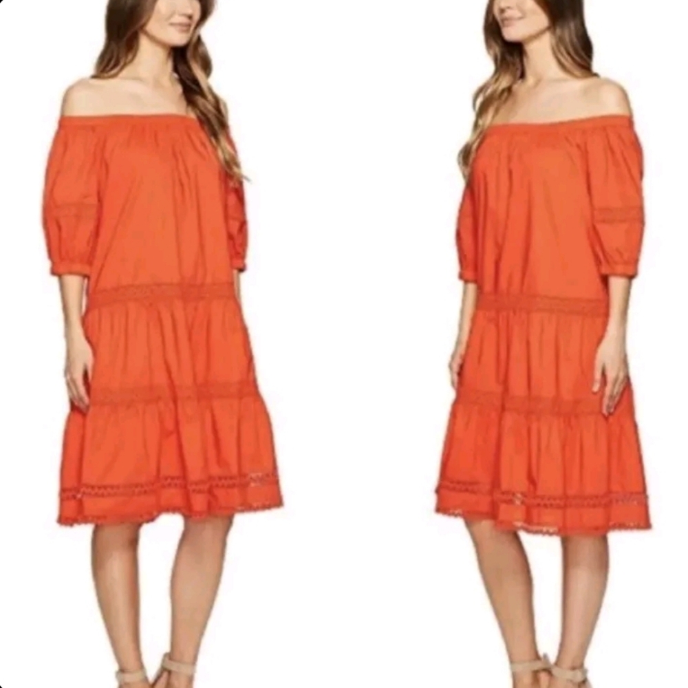 Kate Spade Broome Street red eyelet poplin off shoulder dress size Large